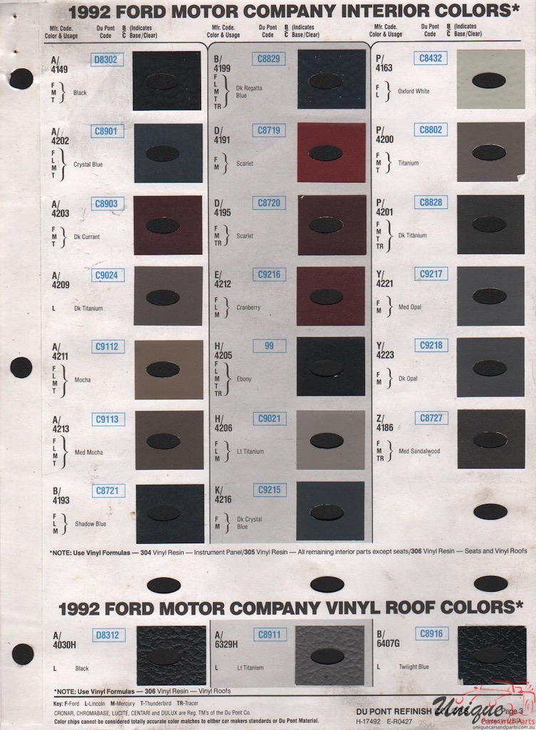 1992 Ford Paint Charts DuPont 3